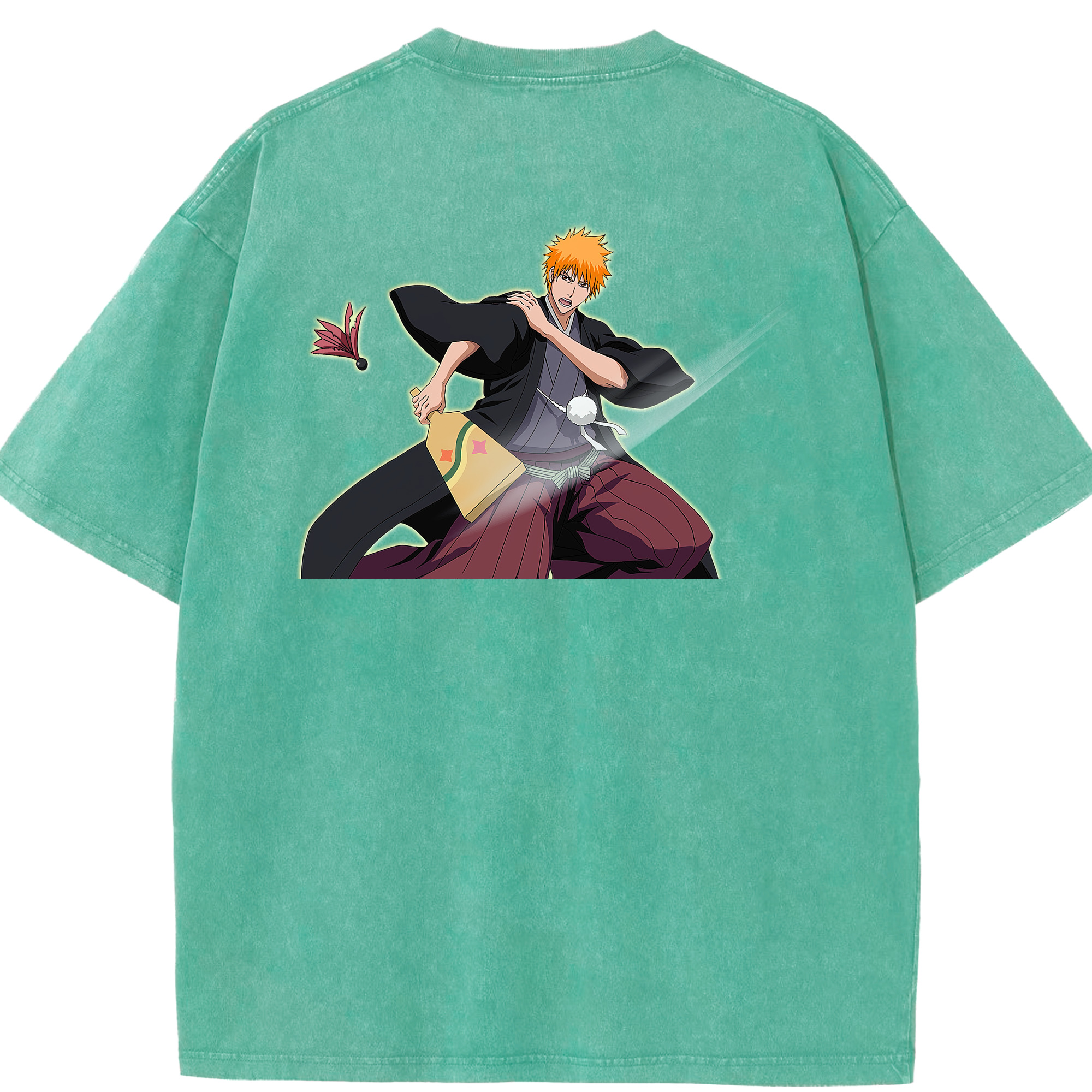 （画像用） ブリーチ 黒崎一護（くろさき いちご）BLEACH Kurosaki Ichigo 綿100% ヴィンテージ風 半袖Tシャツ（背面プリント）